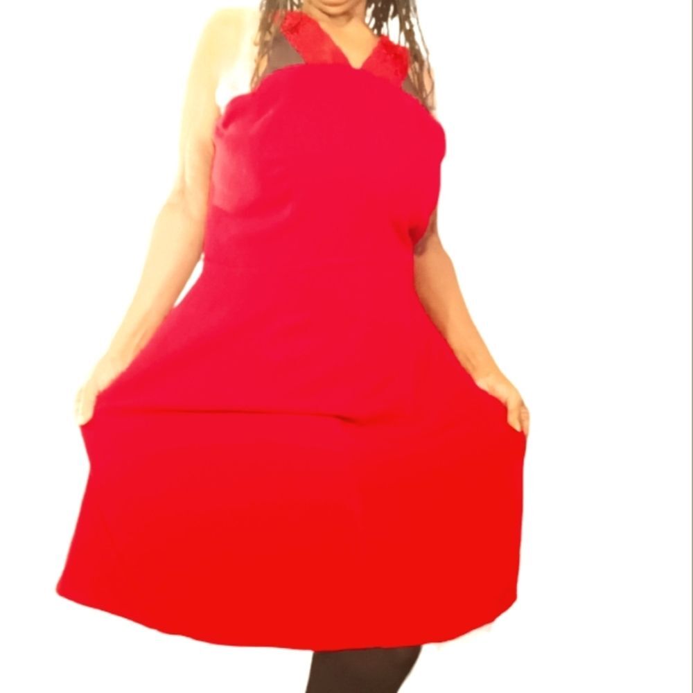 New York & Co Plus Size Red V-neck  Lace Strap Fit and Flare Dress Sz 20